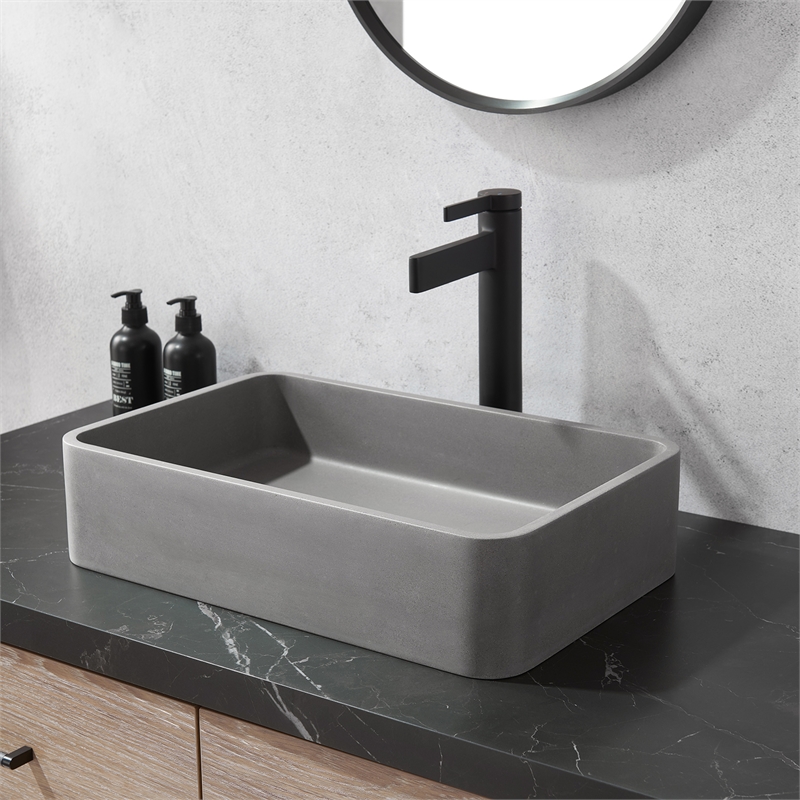 Vinnova Avila Rectangular Modern Concrete Stone Vessel Bathroom Sink in Gray