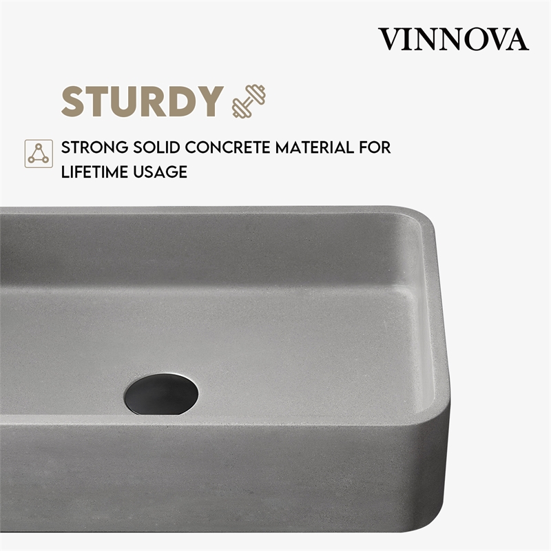 Vinnova Avila Rectangular Modern Concrete Stone Vessel Bathroom Sink in Gray