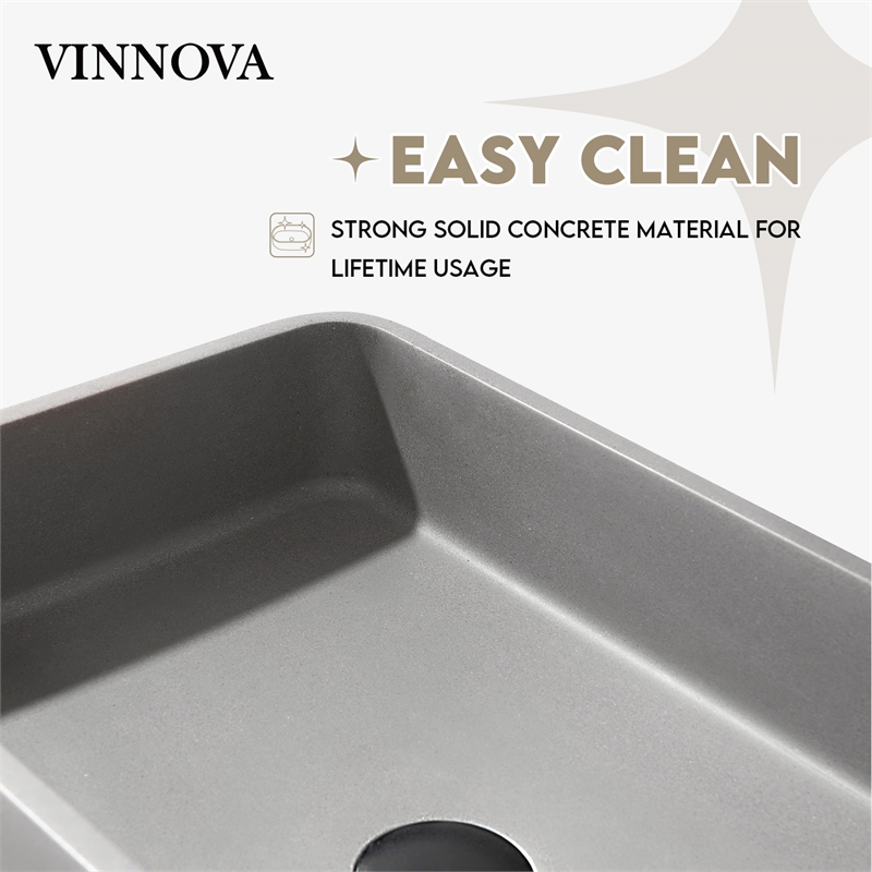 Vinnova Avila Rectangular Modern Concrete Stone Vessel Bathroom Sink in Gray