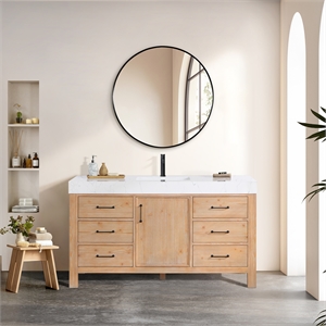 Leon 60&quot Bathroom Vanity in Fir Wood Brown with Composite top in Lightning White