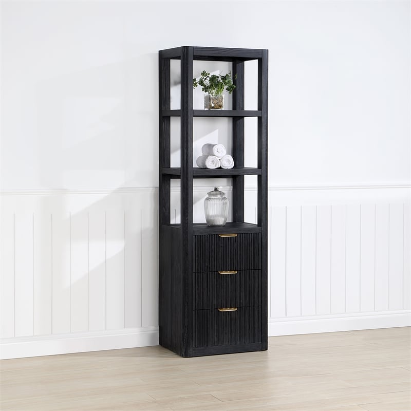 Cadiz 22in. Black Storage Cabinet with 3 Drawers 3 Shelves for Bathroom and more
