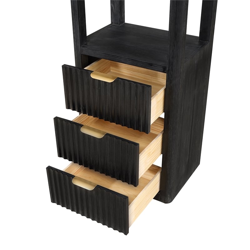 Cadiz 22in. Black Storage Cabinet with 3 Drawers 3 Shelves for Bathroom and more