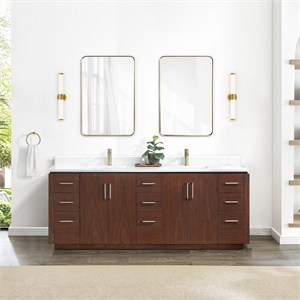 Vinnova San 84&quot Double Sink Wood Bath Vanity with Mirrors in Natural Walnut