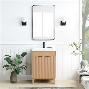 Palos 24&quot Single Bath Vanity in Fir Wood Brown w/ Drop-In White Basin & Mirror