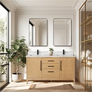 Gara 60M&quot Double Bath Vanity in Washed Ash Grey with White Grain Composite Stone