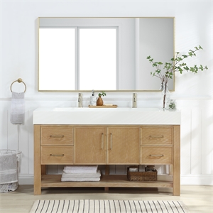 Vera 60&quot Single Bath Vanity in Washed Ash Grey w/ White Integrated Sink & Mirror