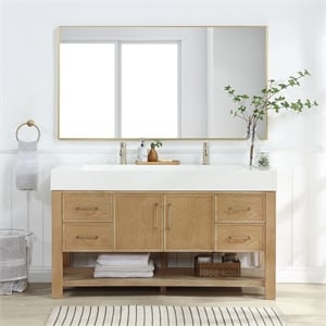 Vera 60&quot Single Bath Vanity in Washed Ash Grey with White Integrated Stone Sink