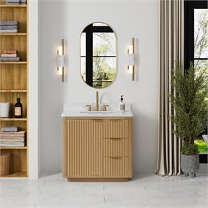 Cadiz 36&quot Single Bathroom Vanity in Washed Ash Grey w/Lightning White Composite