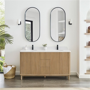 Seoul 60M&quot  Double Bath Vanity in Washed Ash Grey with White  Stone Top