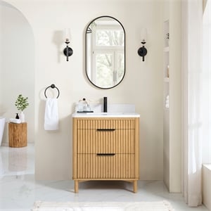 Mumbai 30&quot Single Vanity in Oak Weathering Light Brown with Composite Stone Top