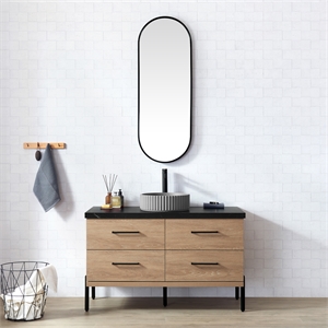 Trento 48&quot Single Bath Vanity with Black Sintered Stone Top with Concrete Sink