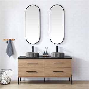 Trento 60&quot Double Bath Vanity with Black Sintered Stone Top with Concrete Sink