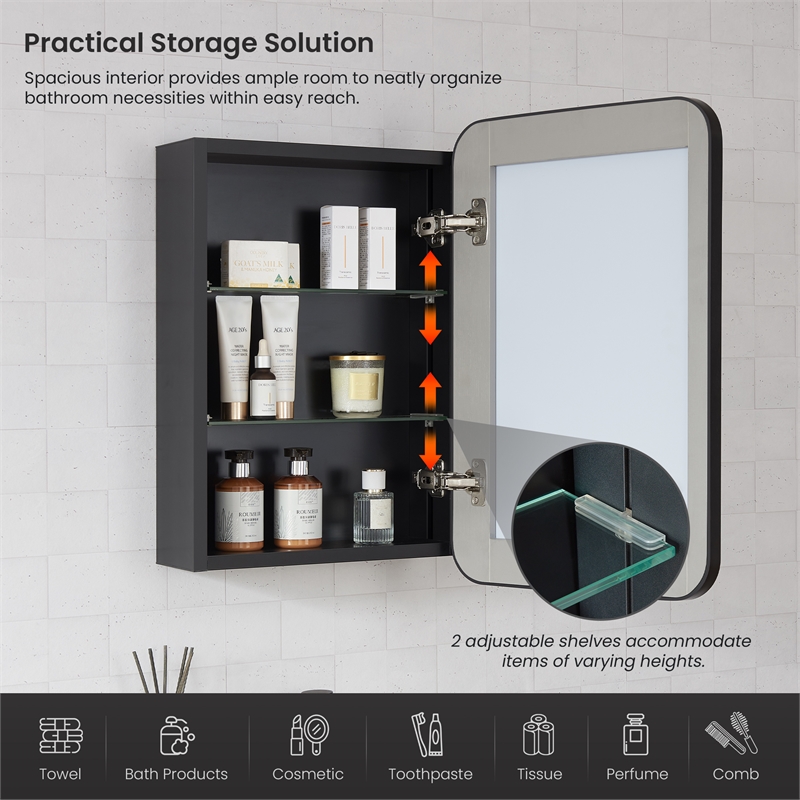 Talayuela 16 in.W x 24 in.H Aluminum Framed Medicine Cabinet in Brushed Black