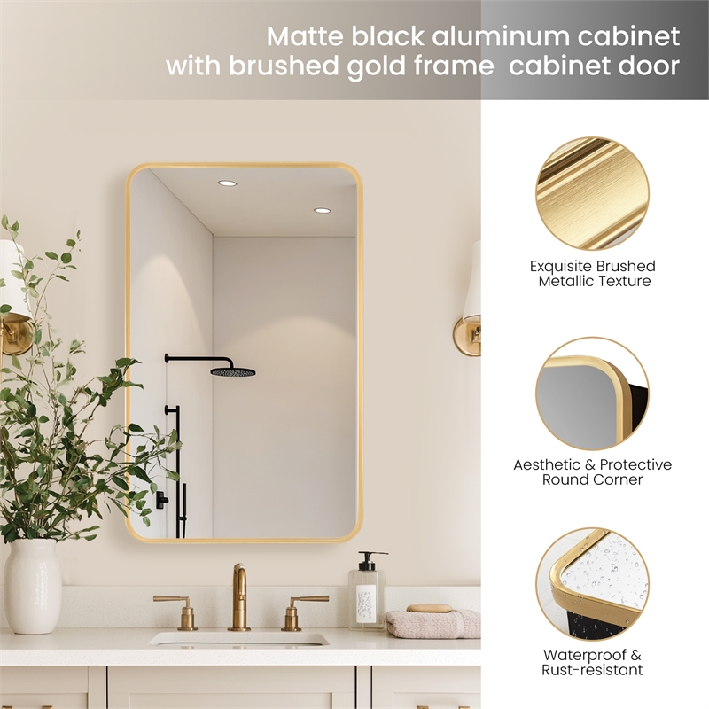 Talayuela 20 in.W x 32 in.H Aluminum Framed Medicine Cabinet in Brushed Gold