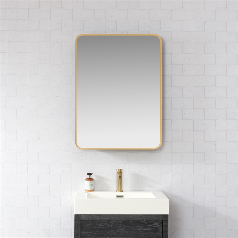 Talayuela 24 in.W x 32 in.H Aluminum Framed Medicine Cabinet in Brushed Gold