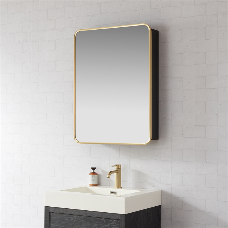 Talayuela 24 in.W x 32 in.H Aluminum Framed Medicine Cabinet in Brushed Gold