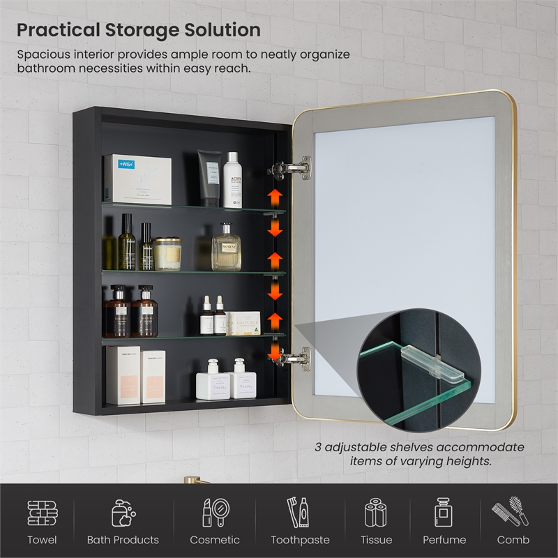 Talayuela 24 in.W x 32 in.H Aluminum Framed Medicine Cabinet in Brushed Gold