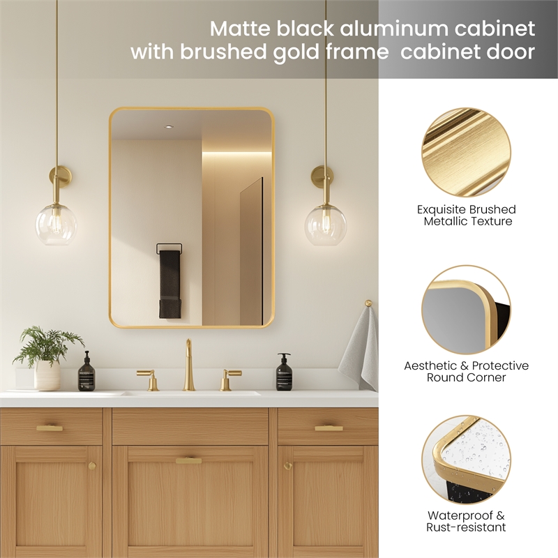 Talayuela 24 in.W x 32 in.H Aluminum Framed Medicine Cabinet in Brushed Gold