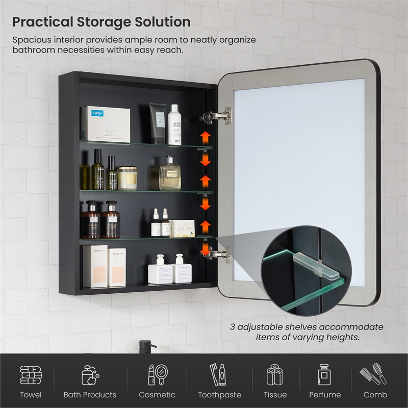 Talayuela 24 in.W x 32 in.H Aluminum Framed Medicine Cabinet in Brushed Black