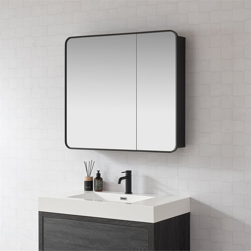 Talayuela 36 in.W x 32 in.H Aluminum Framed Medicine Cabinet in Brushed Black