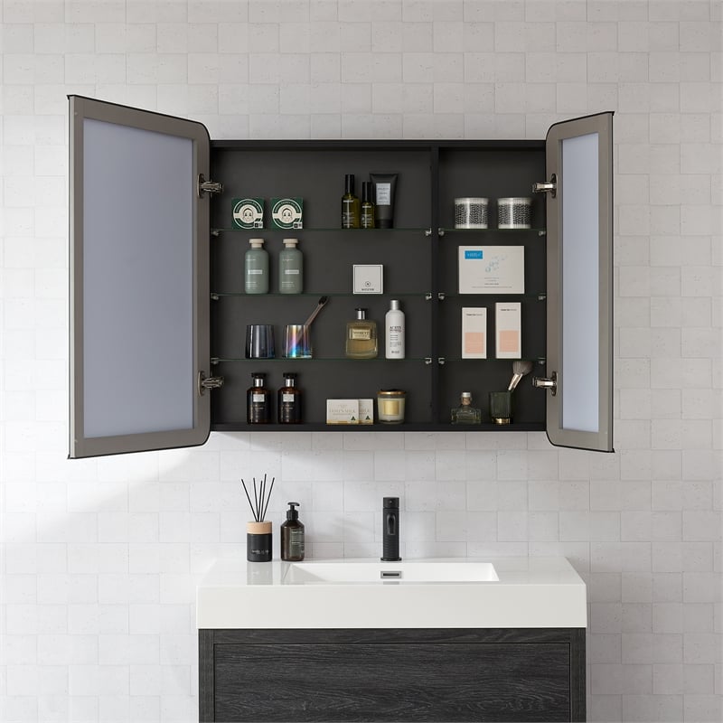 Talayuela 36 in.W x 32 in.H Aluminum Framed Medicine Cabinet in Brushed Black