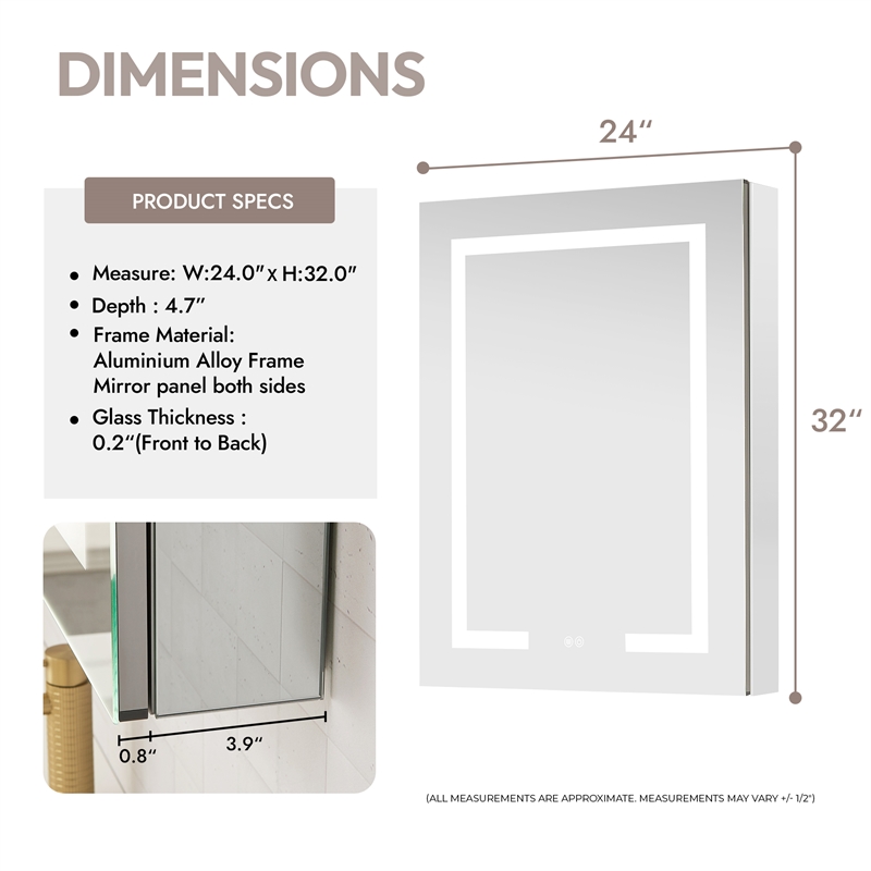 Santona 24 in.W x 32 in.H Medicine Cabinet with Aluminum Frameless LED Mirror