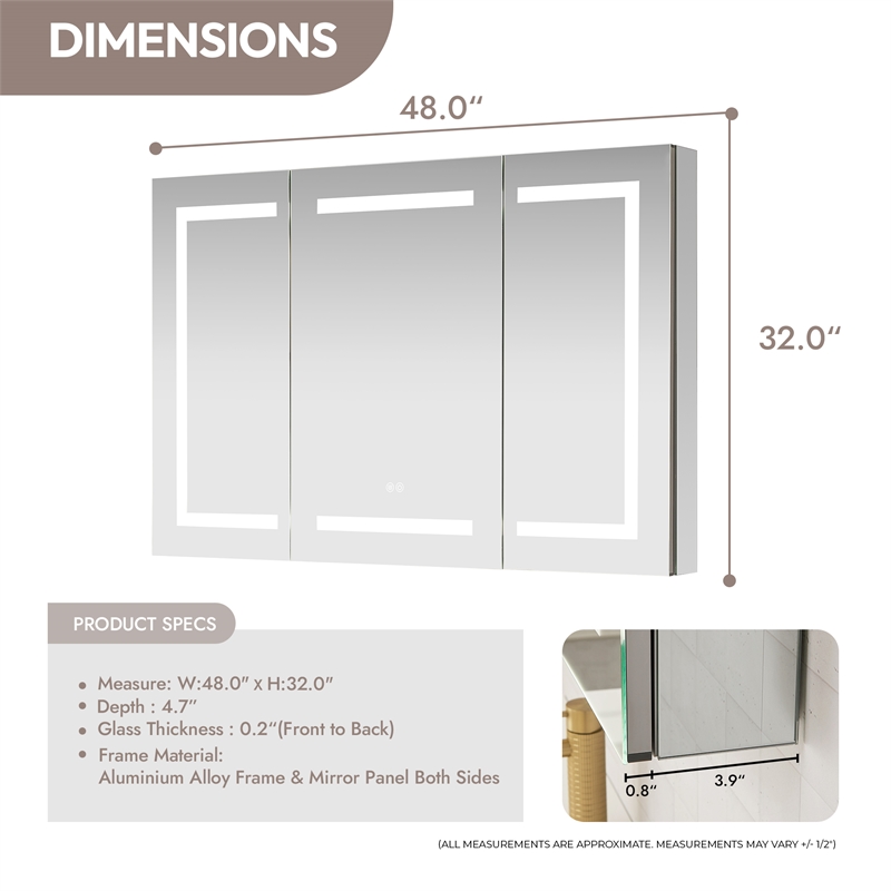 Santona 48 in.W x 32 in.H Medicine Cabinet with Aluminum Frameless LED Mirror