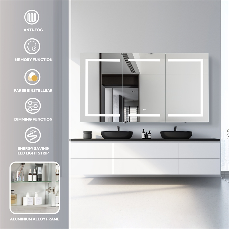 Santona 60 in.W x 32 in.H Medicine Cabinet with Aluminum Frameless LED Mirror