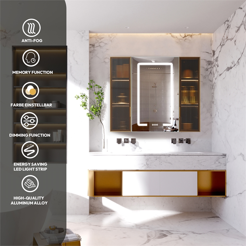 Cervia 35.4 in.W x 29.5 in.H Medicine Cabinet with Aluminum Frameless LED Mirror
