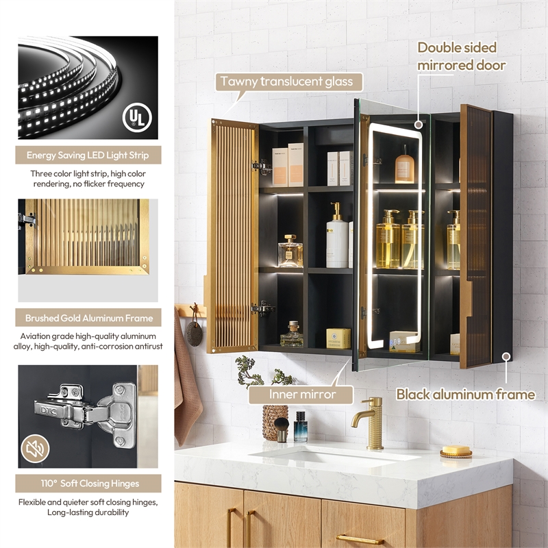 Cervia 35.4 in.W x 29.5 in.H Medicine Cabinet with Aluminum Frameless LED Mirror