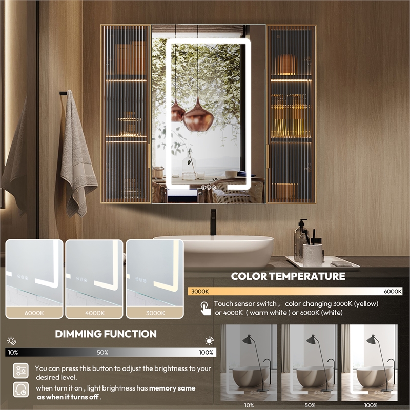 Cervia 35.4 in.W x 29.5 in.H Medicine Cabinet with Aluminum Frameless LED Mirror