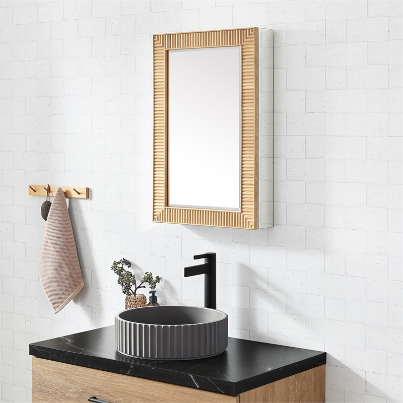 Bangalore 18.5 in.W x 28 in.H Wood Framed Medicine Cabinet in Washed Ash Grey