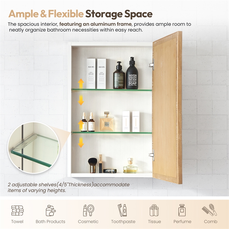 Bangalore 18.5 in.W x 28 in.H Wood Framed Medicine Cabinet in Washed Ash Grey