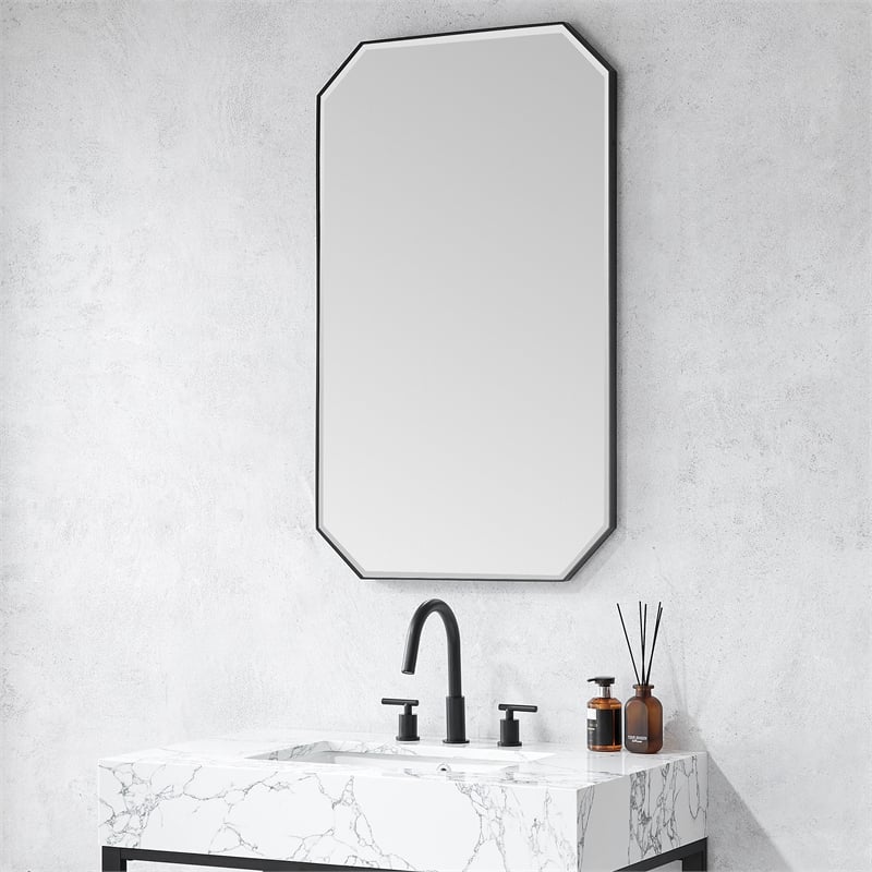 Sabadell 24 in. W x 40 in. H Octagon Metal Framed Wall Mirror in Matte Black