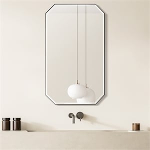Sabadell 24 in. W x 40 in. H Octagon Metal Framed Wall Mirror in Matte Black