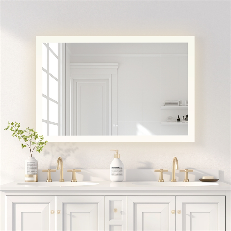 Beijing 48 in. W x 32 in. H Rectangular Acrylic Frameless LED Bathroom Mirror