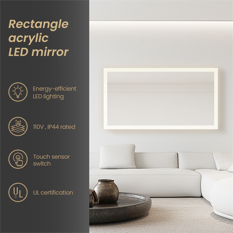 Beijing 60 in. W x 32 in. H Rectangular Acrylic Frameless LED Bathroom Mirror