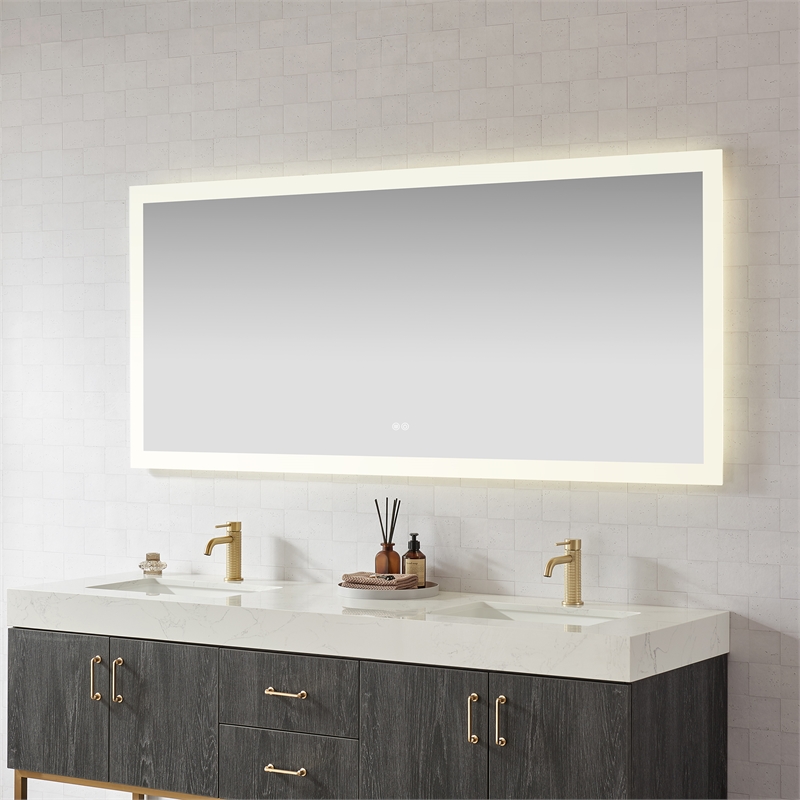 Beijing 72 in. W x 32 in. H Rectangular Aluminum Frameless LED Bathroom Mirror