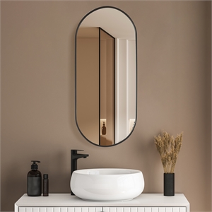 Miajadas 19.7 in. W x 45 in. H Oval Aluminum Framed Bath Mirror in Brushed Black