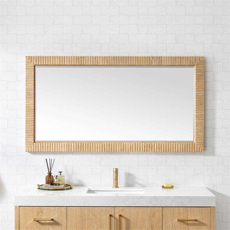 Osaka 60 in. W x 31.9 in. H Wood Framed Bathroom Art Mirror in Washed Ash Grey