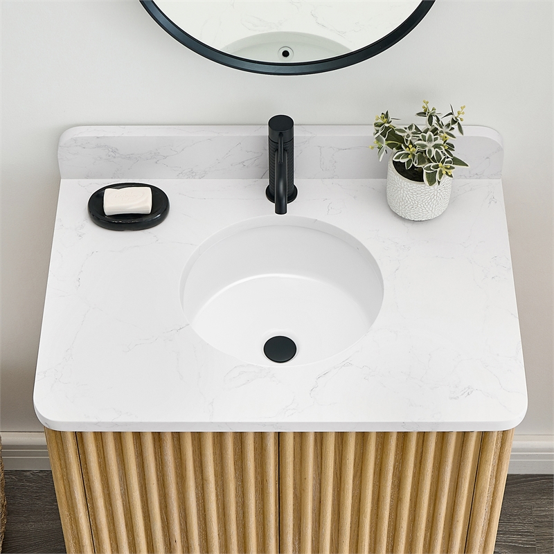 Marseille Circular Undermount Ceramic Bathroom Sink with Overflow in White