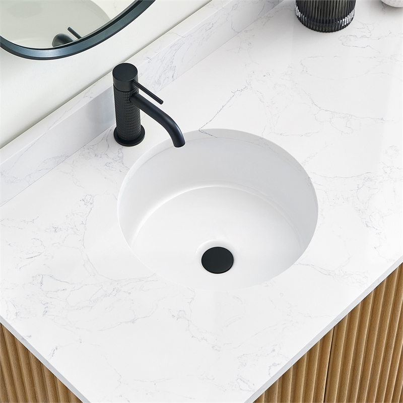 Marseille Circular Undermount Ceramic Bathroom Sink with Overflow in White