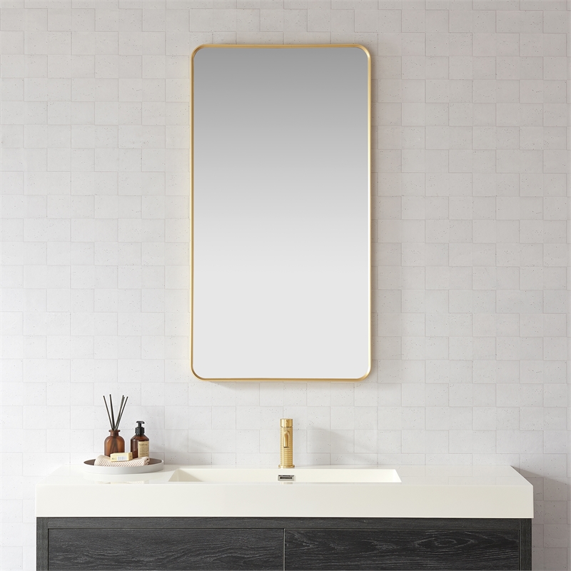 Mutriku 24 in.W x 45 in.H Aluminum Framed Bath Mirror in Brushed Gold