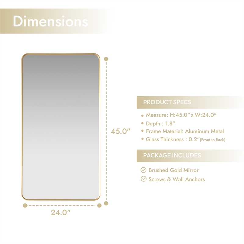 Mutriku 24 in.W x 45 in.H Aluminum Framed Bath Mirror in Brushed Gold