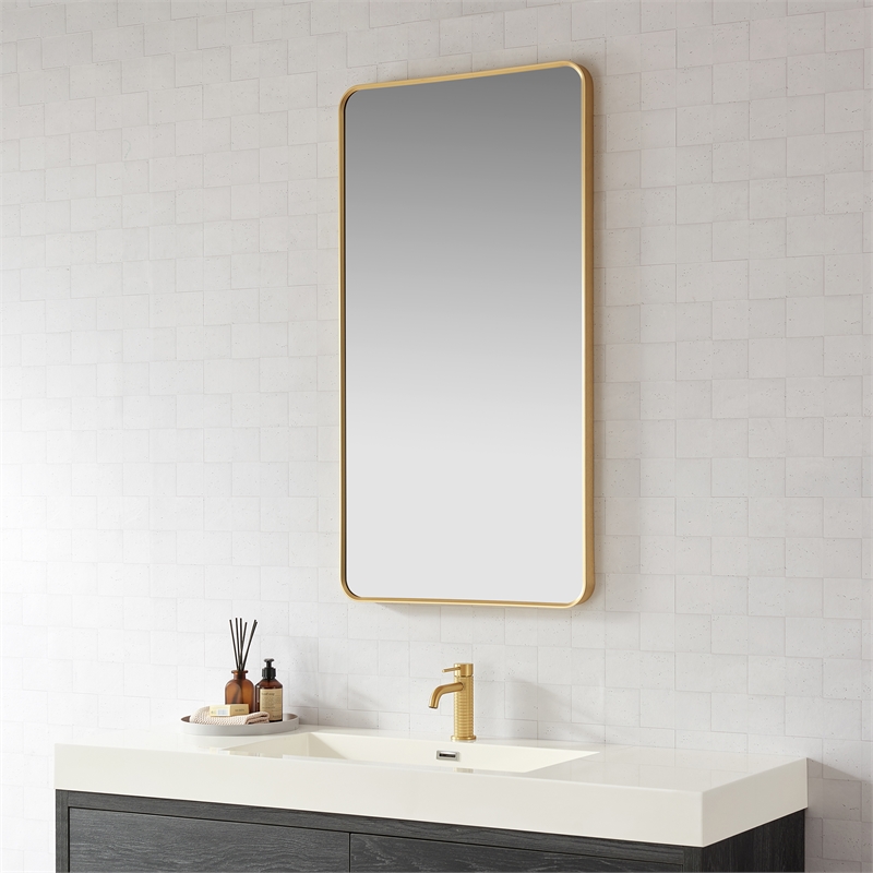 Mutriku 24 in.W x 45 in.H Aluminum Framed Bath Mirror in Brushed Gold