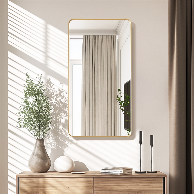 Mutriku 24 in.W x 45 in.H Aluminum Framed Bath Mirror in Brushed Gold