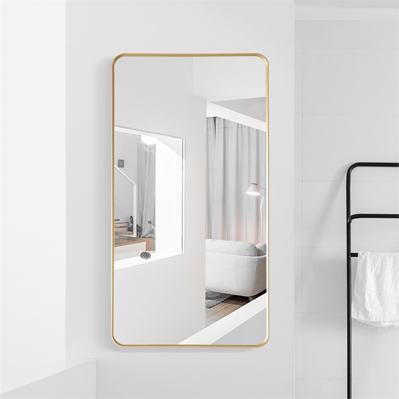 Mutriku 24 in.W x 45 in.H Aluminum Framed Bath Mirror in Brushed Gold