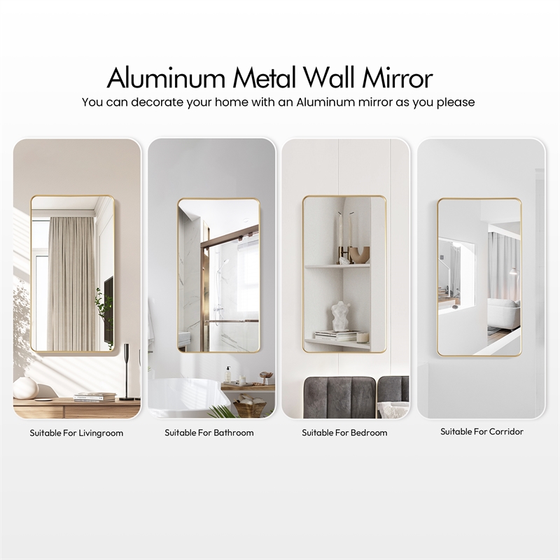 Mutriku 24 in.W x 45 in.H Aluminum Framed Bath Mirror in Brushed Gold
