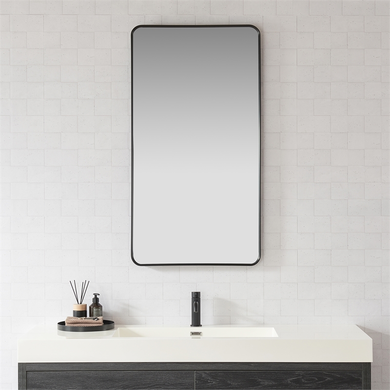 Mutriku 24 in.W x 45 in.H Aluminum Framed Bath Mirror in Brushed Black