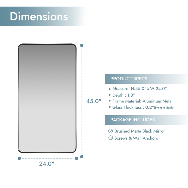 Mutriku 24 in.W x 45 in.H Aluminum Framed Bath Mirror in Brushed Black